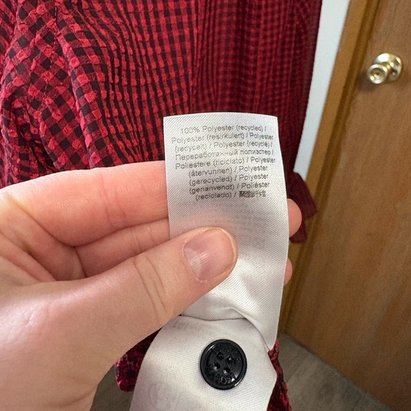 Ganni Red & Black Check Seersucker Tie Neck Shirt ♥️ - Picture 14 of 15